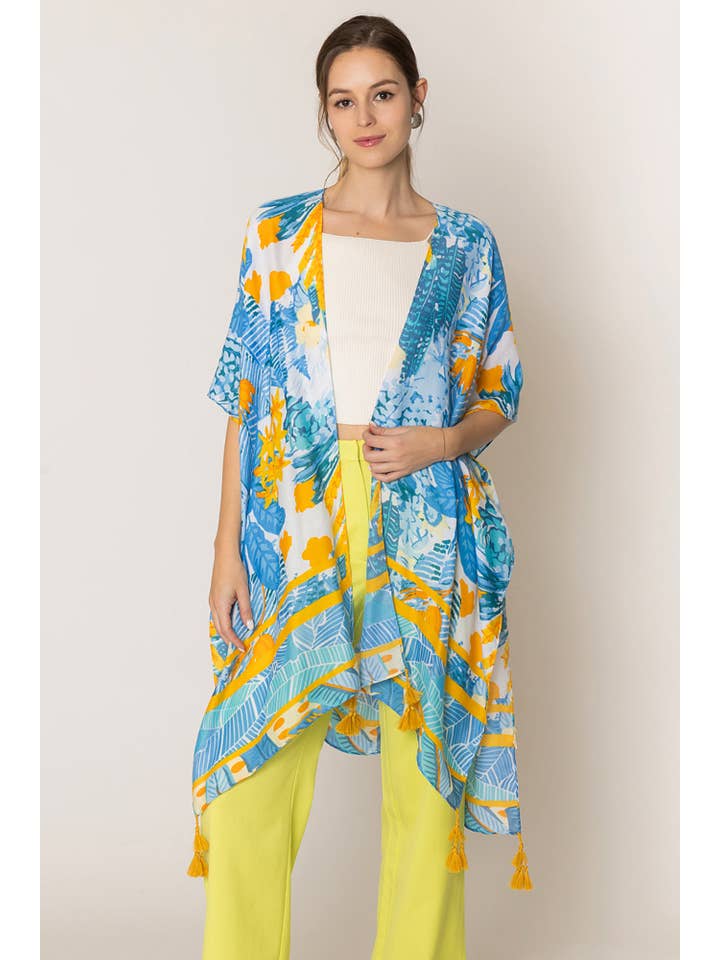 Hana - Wholesale Kimono - Women's - Floral Pattern Print Tassel Summer Kimono9