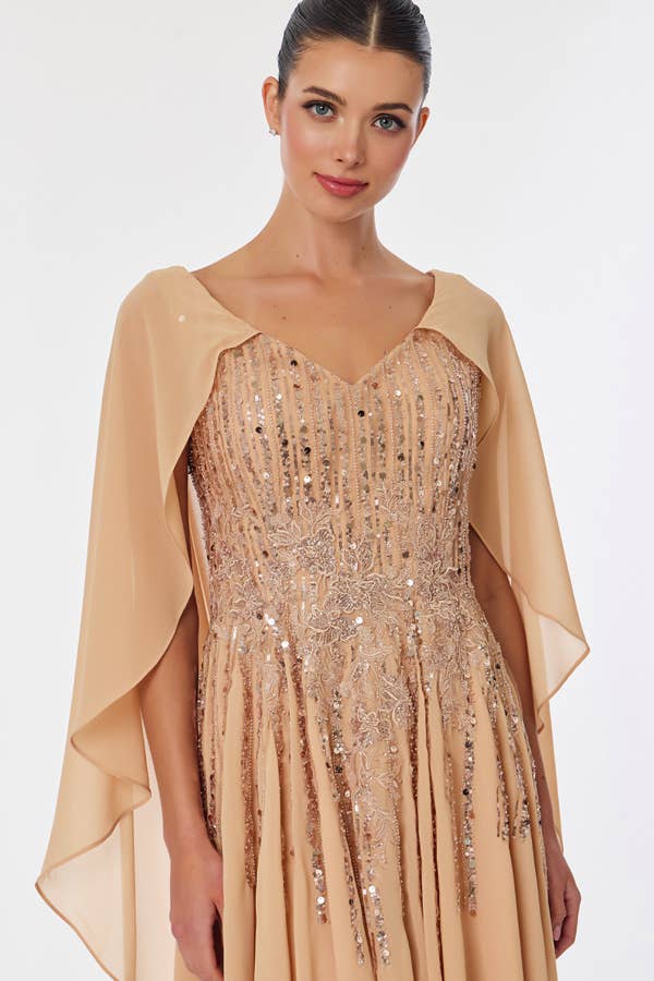 Babyfox Apparel - Vente Robe de soirée – femme - Robe Mère de la Mariée à Manches Courtes avec Capelet et Décolleté Cœur10