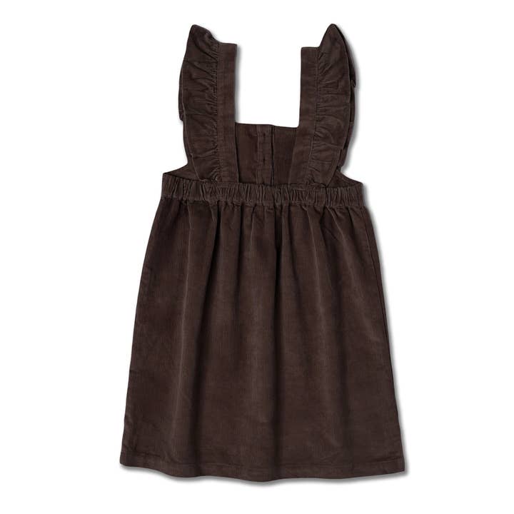 Makemake Organics - Wholesale Dress - Kids - Organic Ruffle Corduroy Dress - Dark Brown