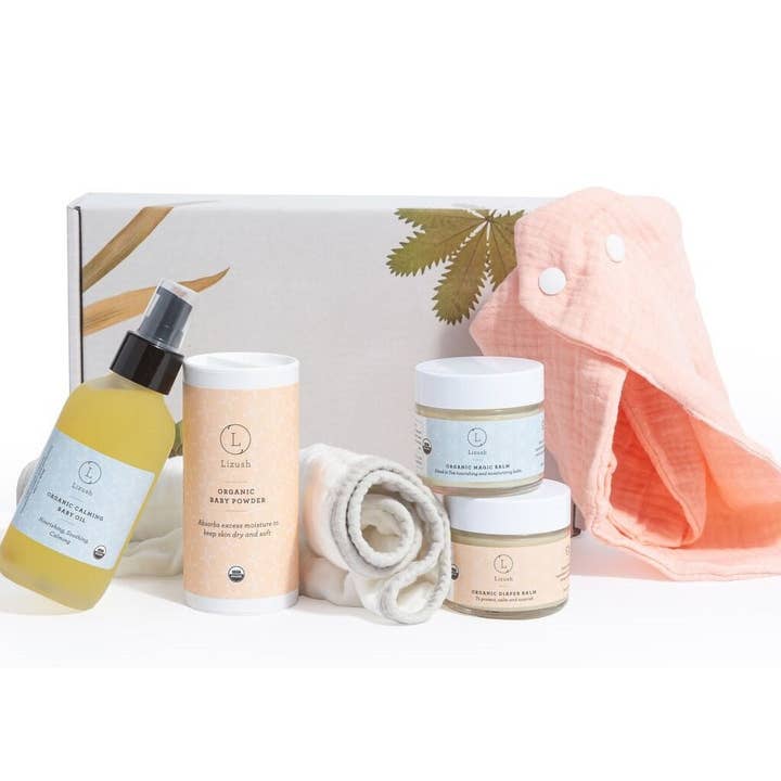 Set de regalo orgánico para bebés recién nacidos, de cuidado completo, ¡da la bienvenida a tu pequeño! para venta al por mayor de Lizush Creations