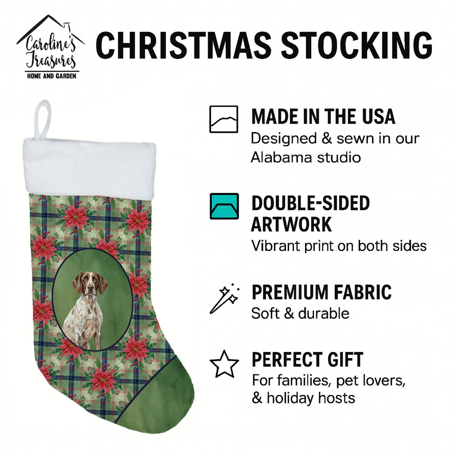 Caroline's Treasures - Wholesale Holiday Stocking - Pets - German Shorthaired Pointer Christmas Poinsettas Stocking WD2
