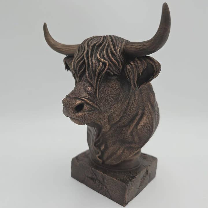 Byst av highland‑ko‑staty – heminredning för koälskare, handmålad prydnad för wholesale av 3DijkstraFinds