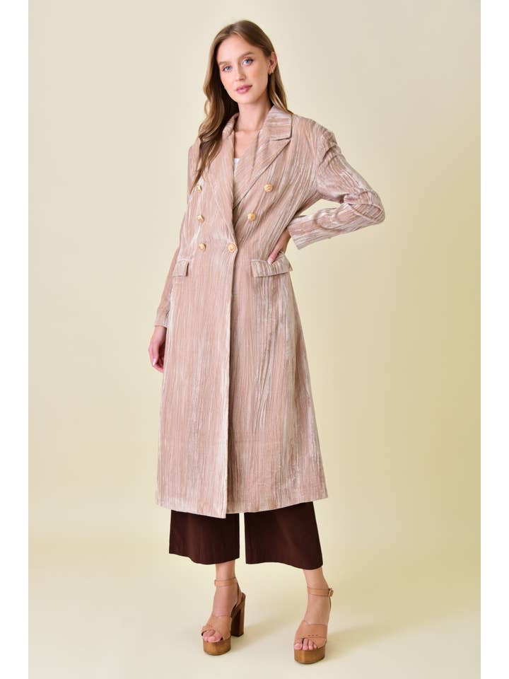 Fore Collection - Wholesale Coat - Women's - CHIC DOUBLE BREASTED WRINKLED VELVET LONG COAT-OI5727FO3