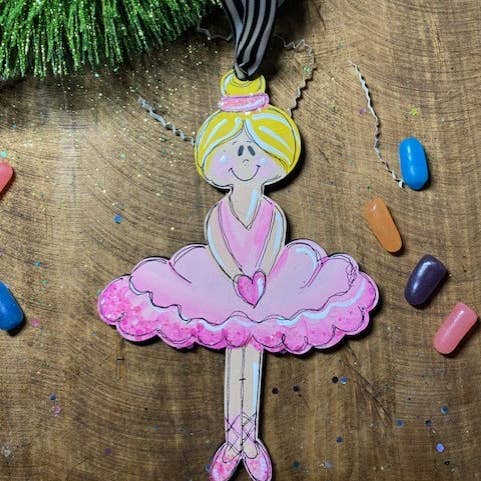 Pink Fish Studios, LLC. - Wholesale Ornament - Sweet dance or ballerina hand painted Christmas ornament