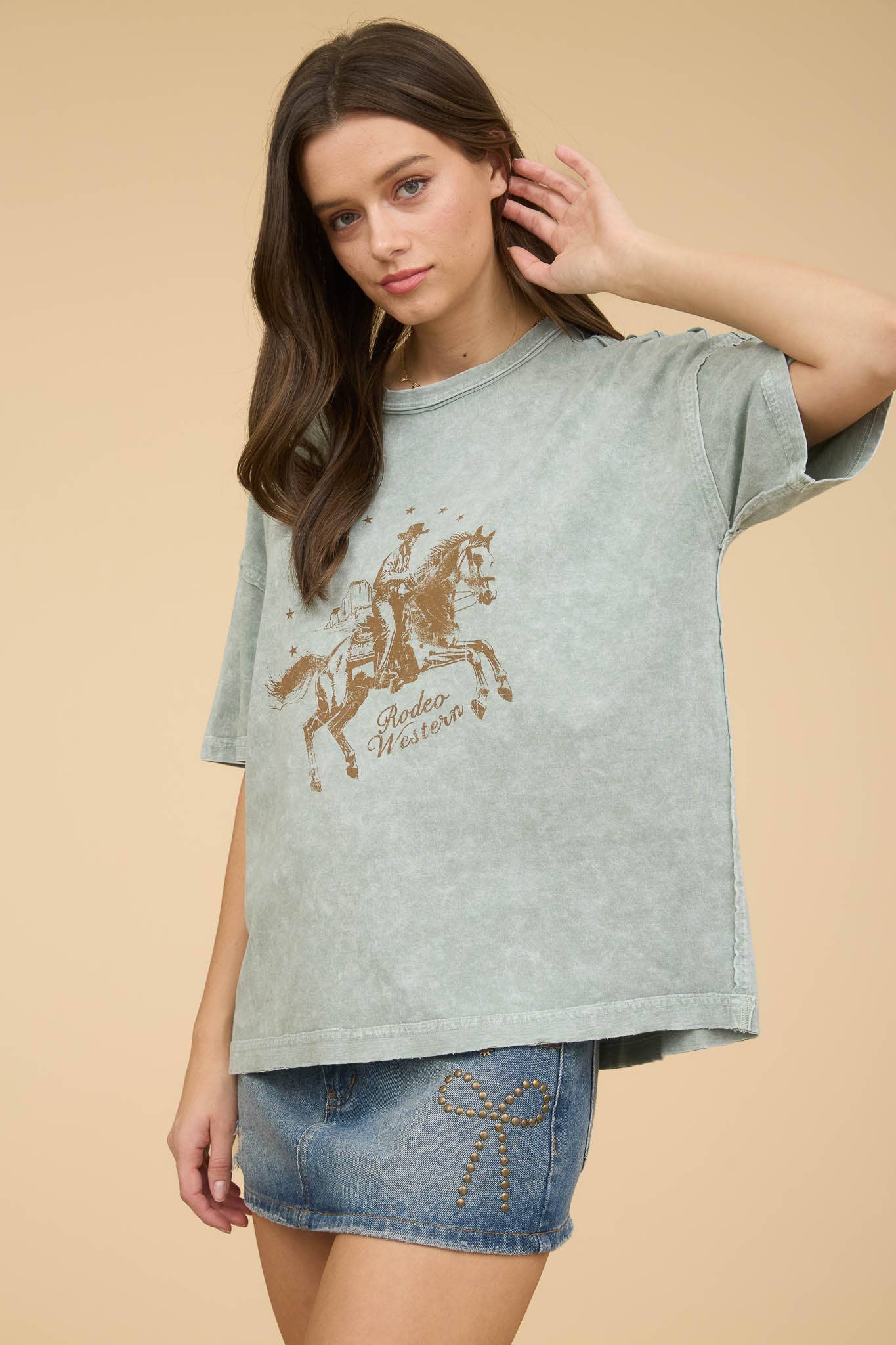 Blu Pepper - Vendita all'ingrosso Top in maglia - Donna - MAGLIETTA A MANICHE CORTE IN MAGLIA RILASSATA RODEO WESTERN7