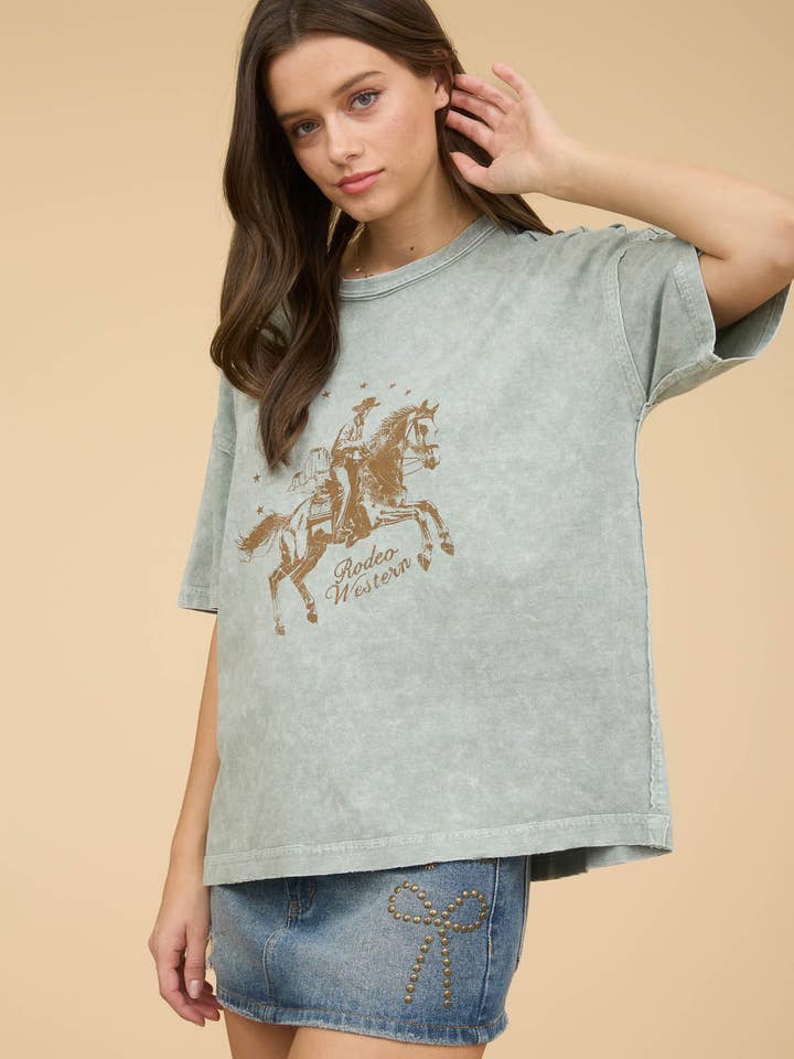 Blu Pepper - Vendita all'ingrosso Top in maglia - Donna - MAGLIETTA A MANICHE CORTE IN MAGLIA RILASSATA RODEO WESTERN7