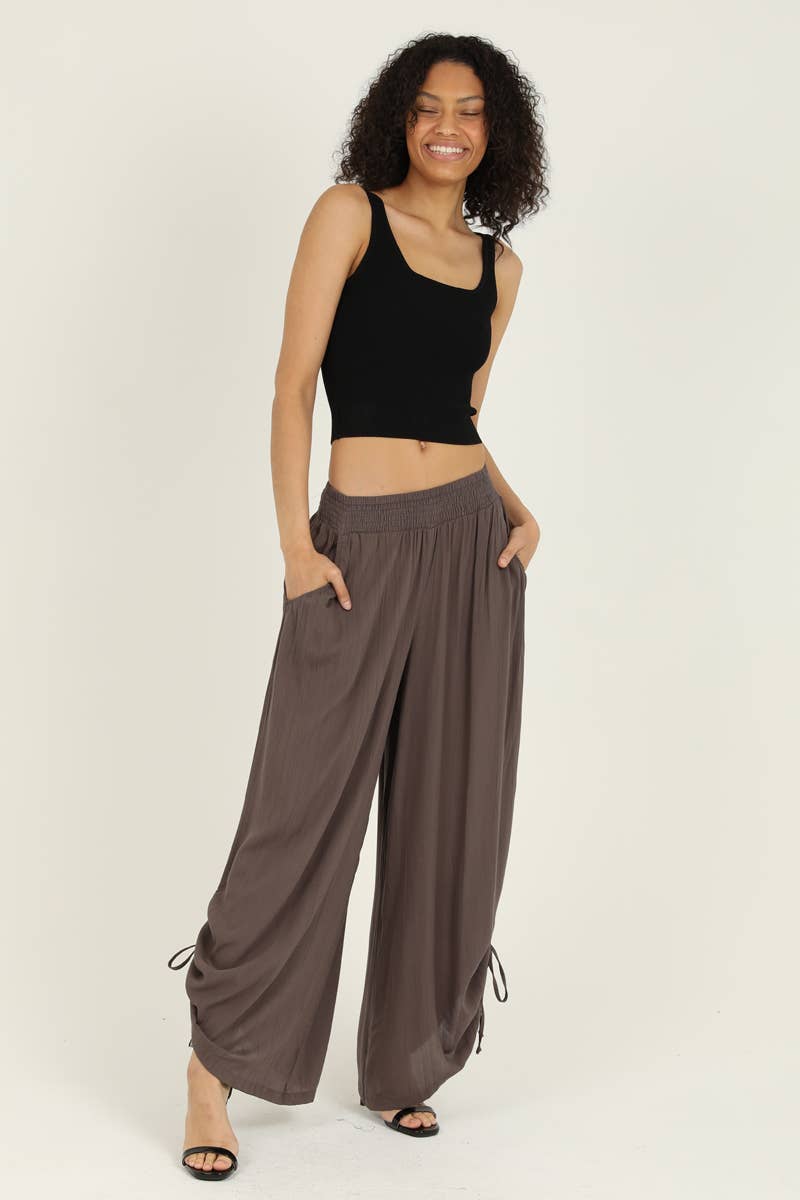 ANGIE - Wholesale Pants - Women's - B3710-ASIS SIDE CINCH WIDE LEG PANTS WITH SMOCKED WAIST AND 8