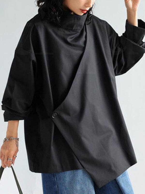 SORT Langærmet t-shirt med høj hals og løs pasform i ensfarvet design for engroshandel på Faire1