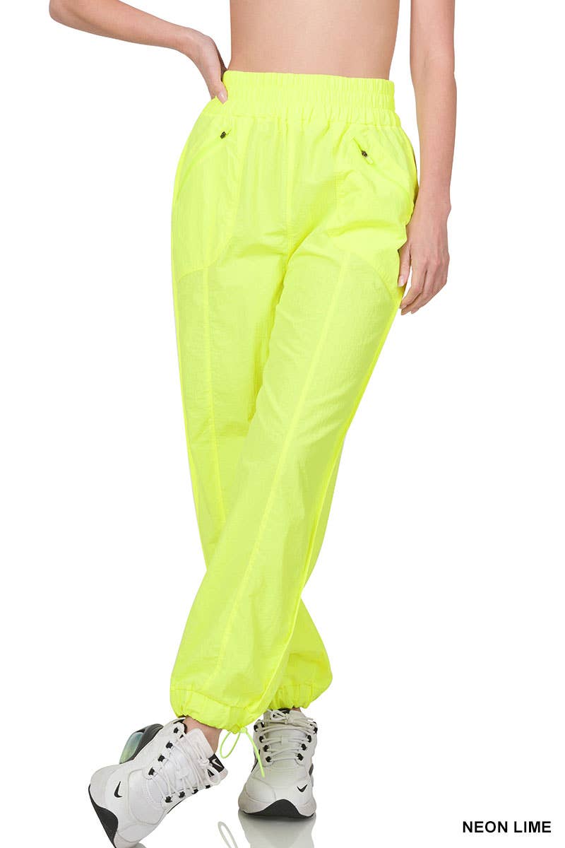 42POPS - Wholesale Shorts - Women's - `.Windbreaker Smocked High Waistband Jogger Pants0