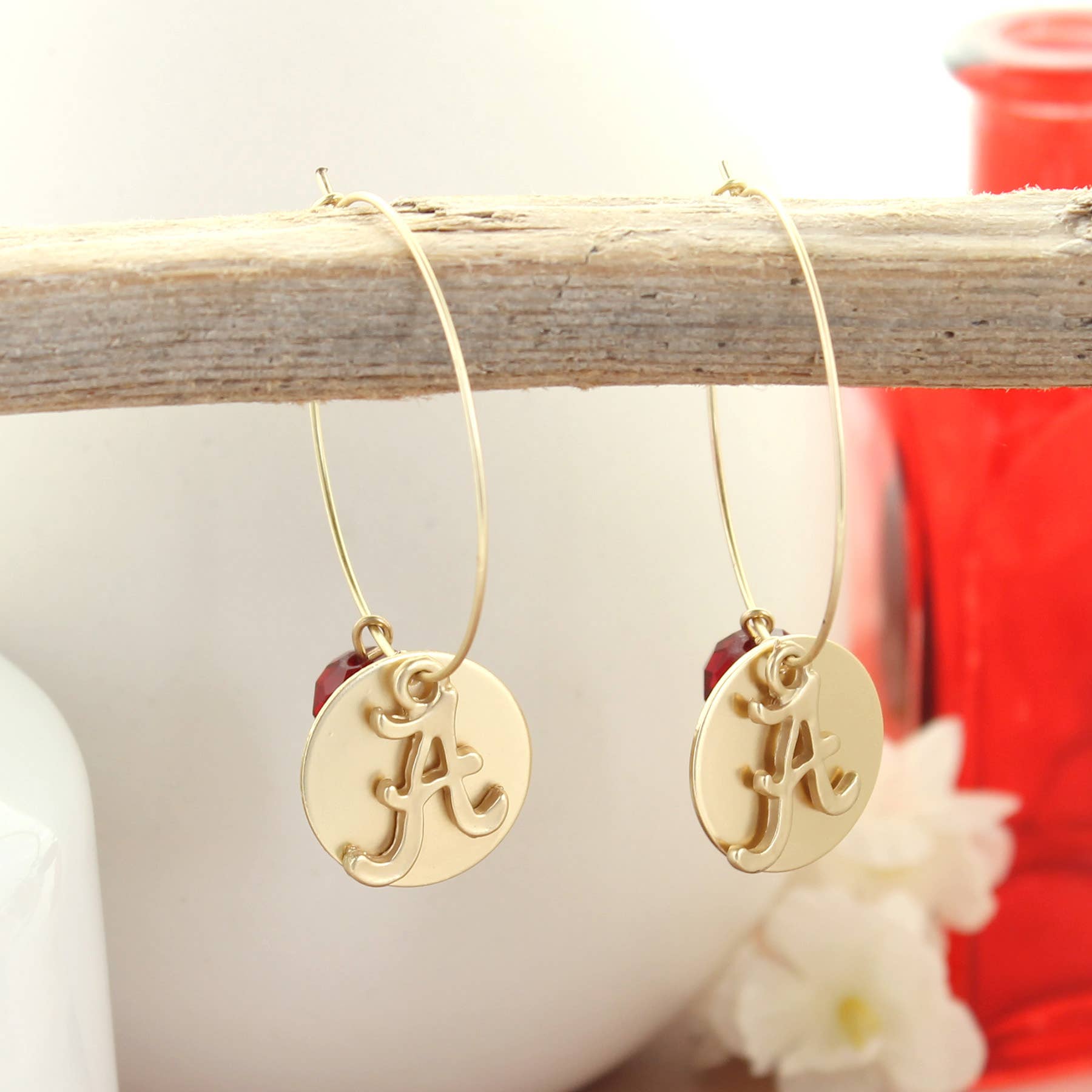 Seasons Jewelry - Wholesale Hoop Earrings - Alabama Matte Gold Logo Hoop Earrings2