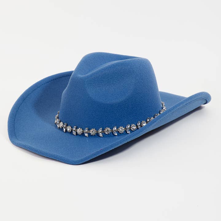 Collections by Fame Accessories - Wholesale Cowboy Hat – Women’s - Flower Rhinestone Chain Strap Western Cowboy Hat5