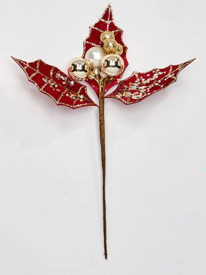 Boule à paillettes dorées et cure-feuilles rouges de 10 po pour la vente par WORTH IMPORTS