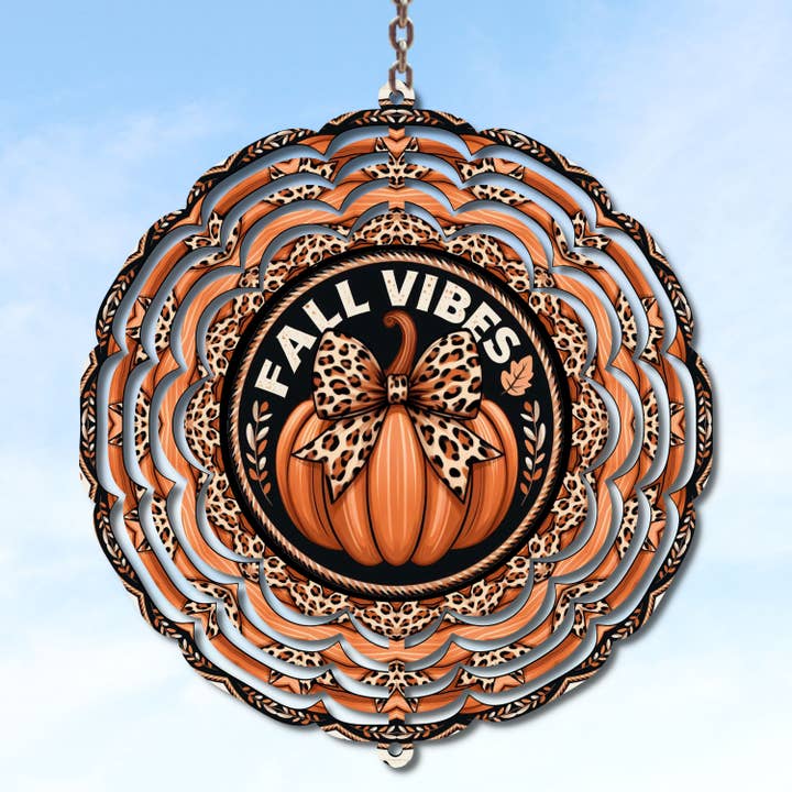 Molino de Viento de Otoño con Calabaza de Leopardo – Decoración Exterior de Metal de 10" para venta al por mayor de Uniquely Designed By Rebecca