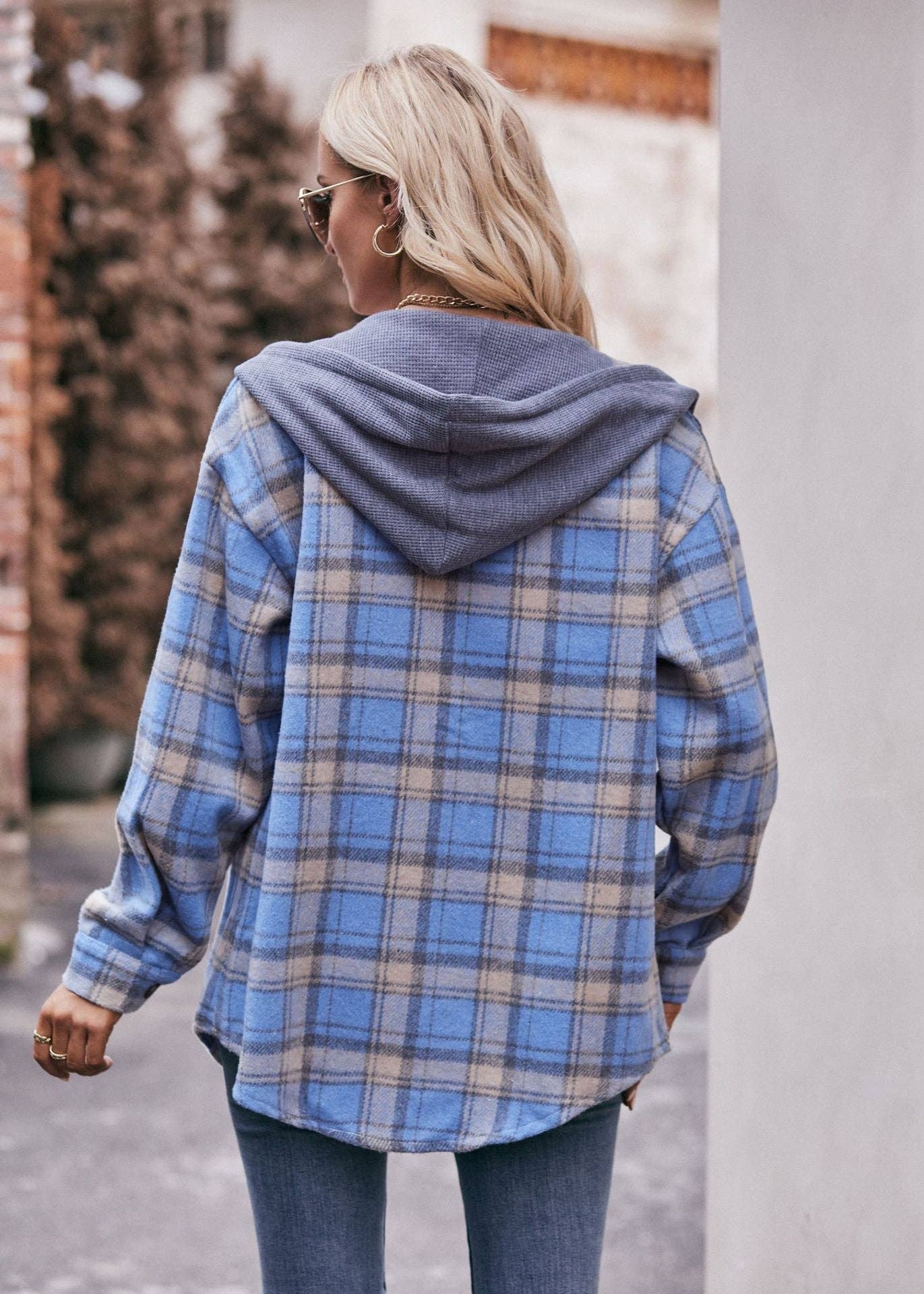 Lovesoft - Wholesale Hoodie - Women's - Women's Flannel Checked Jacket Hooded Casual Shirt4