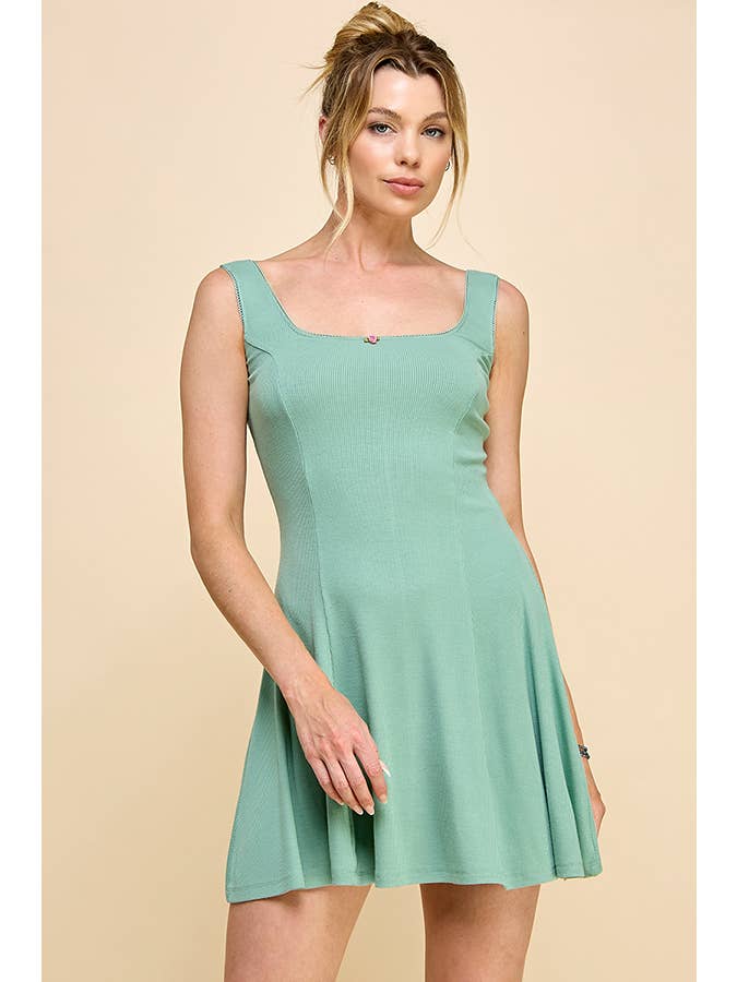 Heart & Hips - Wholesale Dress - Women's - RD50403A - LACED SQUARE NECK RIBBED TANK SKATER DRESS