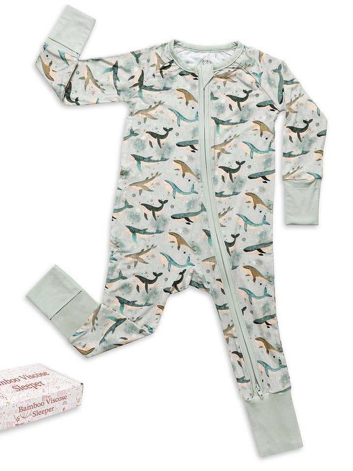Miaoberry - Wholesale Sleepsuit - Baby - Miaoberry Boho Whales Baby Bamboo Convertible Sleeper