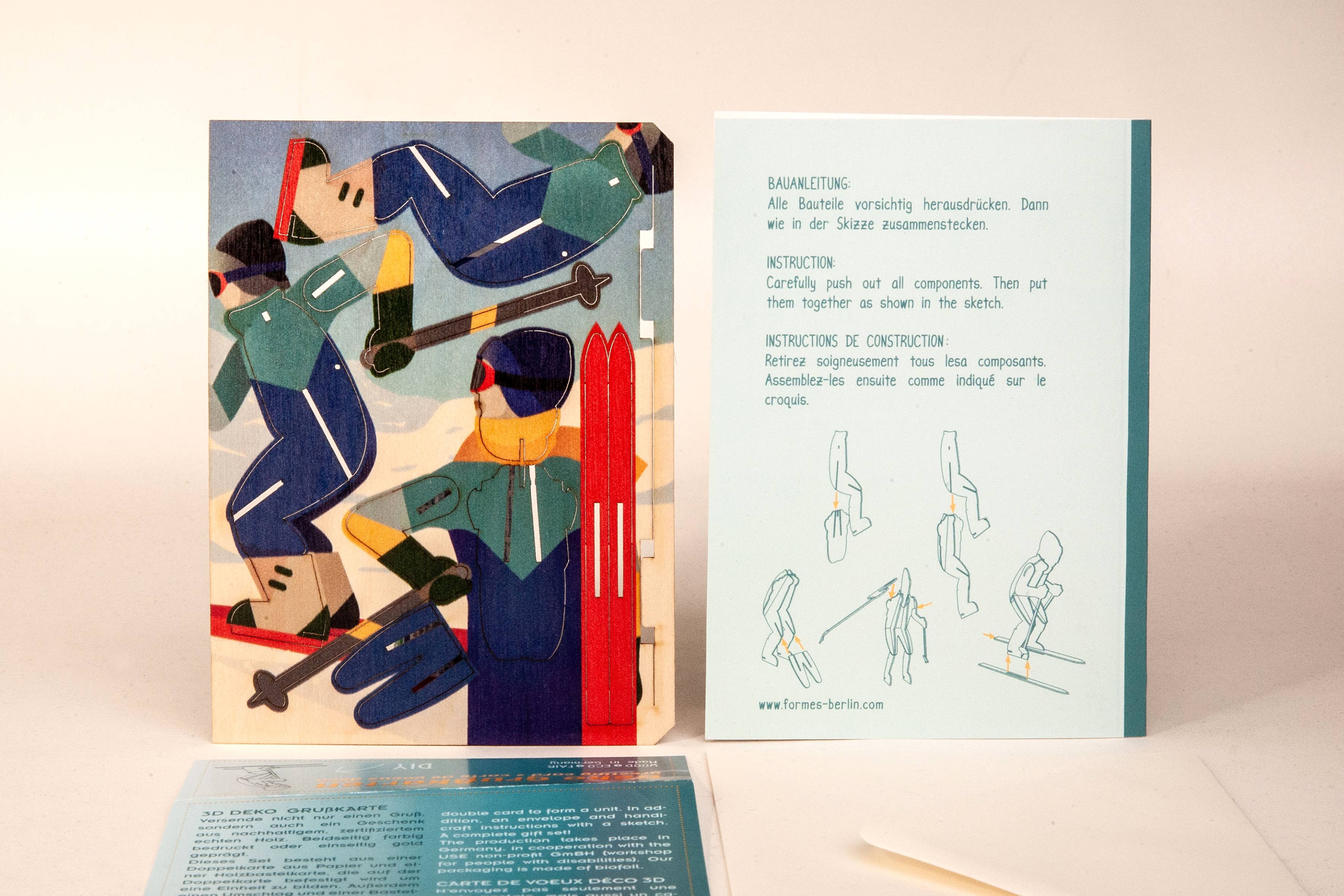 Formes Berlin GbR - Vente Cartes de Noël - Carte de vœux décorative 3D skieur avec 10 pièces4