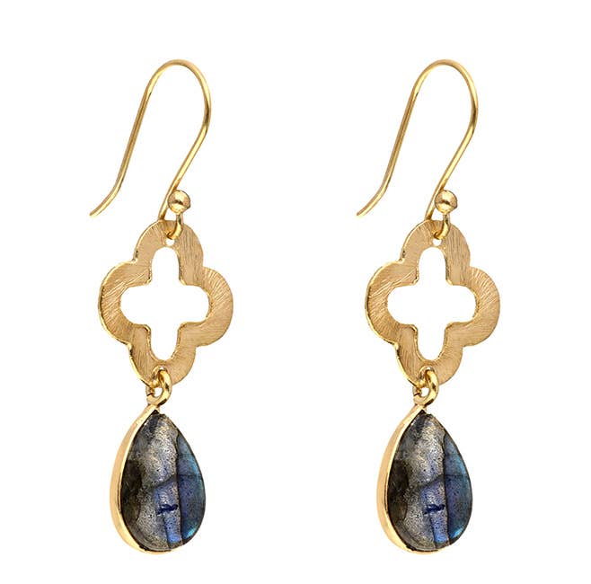 Tiramisu - Wholesale Dangle Earrings - 14K Gold Plated Silver Labradorite Gemstone Dangle Earring