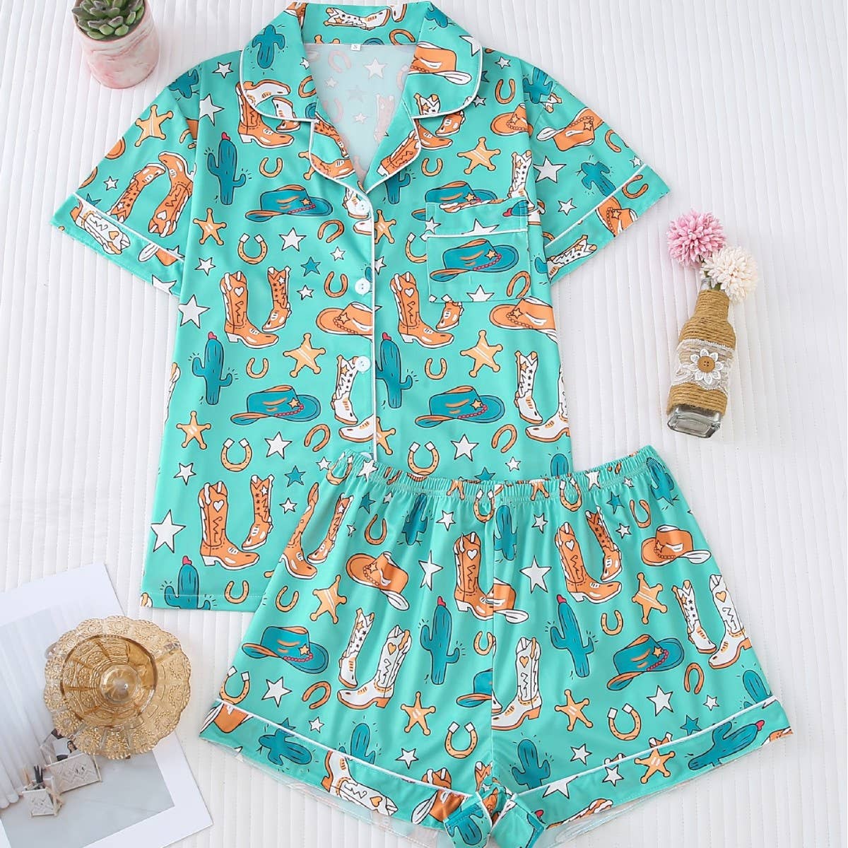 Rosa Clothing - Wholesale Lounge Set - Women's - Cactus & Boots Cowgirl Pajama Set2