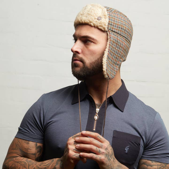 Chapéu Trapper Italiano de Lã Tweed MYLO - Bege por atacado de Dasmarca Hats