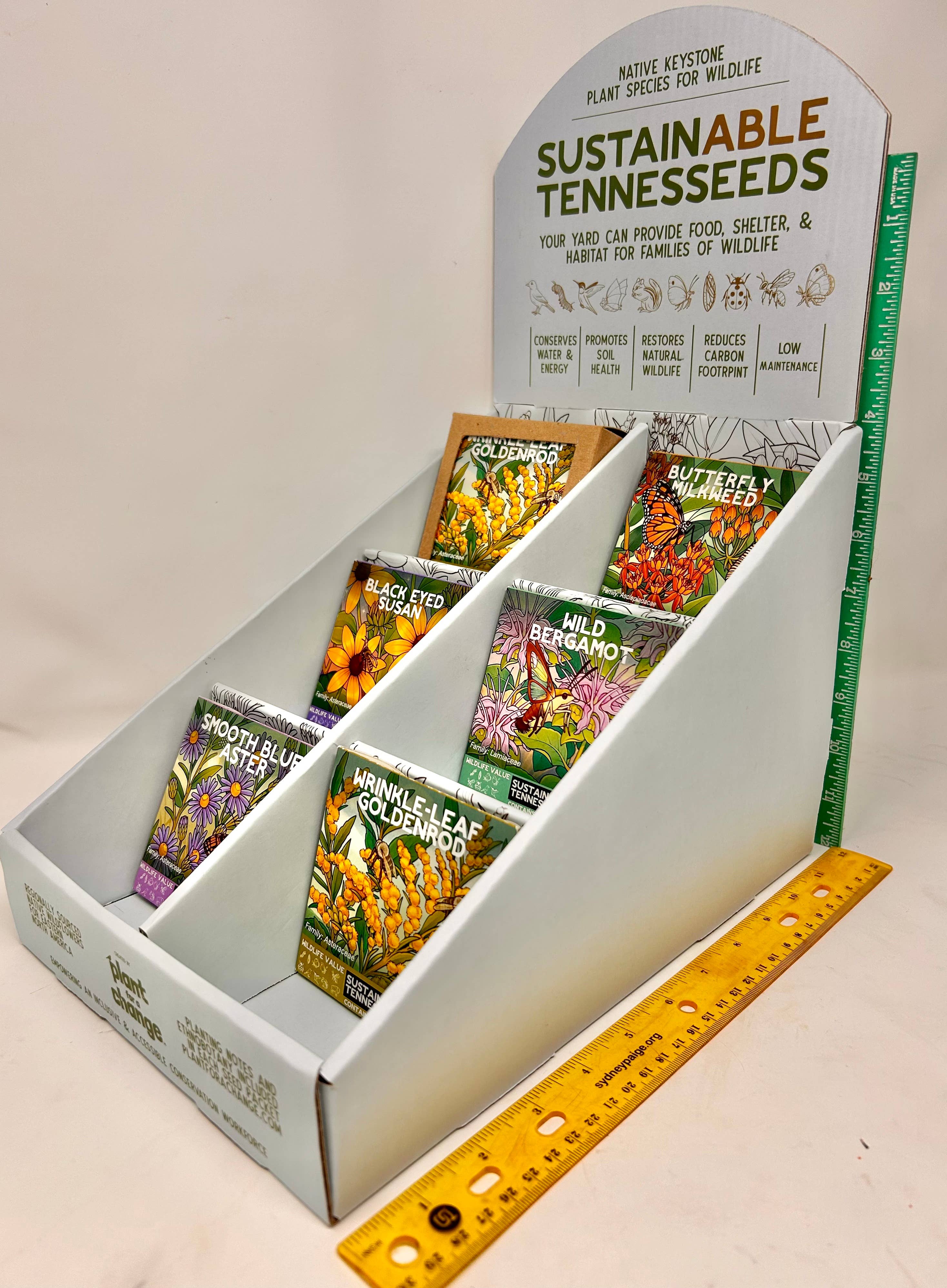 Plant for a Change – wholesale Skyltningsförpackning – Plant for a Change SustainAble TennesSeeds Naturliga nyckelväxtfrön för vilda djur - Utställningsställ4