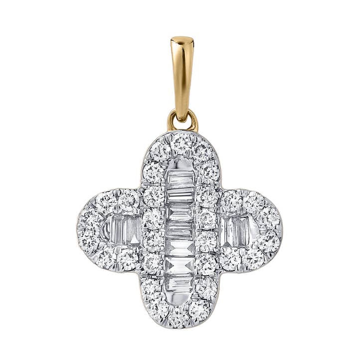 Alina Baguette & Round-Cut Diamond Clover Pendant in 14K Yellow Gold – 0.7 CTW for wholesale by LuvMyJewelry (LMJ)