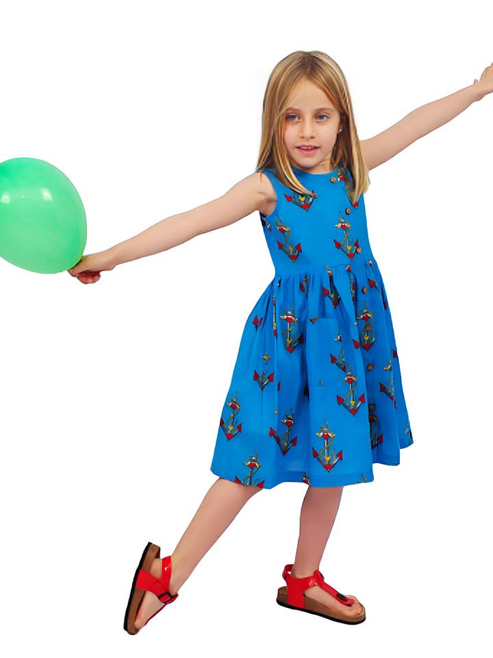 Robe à imprimé ancre faite main pour filles pour la vente par Kalimera Clothing Athens