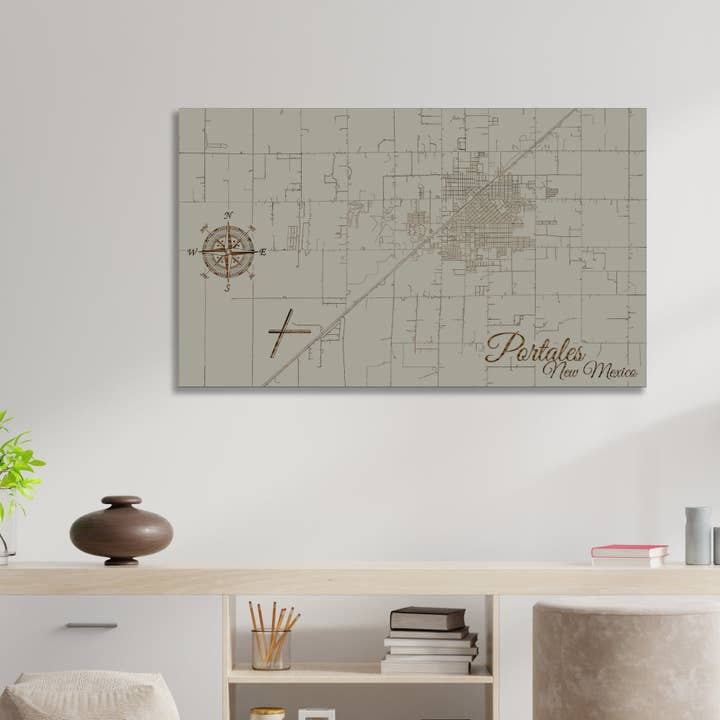 New Mexico: Portales Street Visa karta för wholesale av Fire & Pine