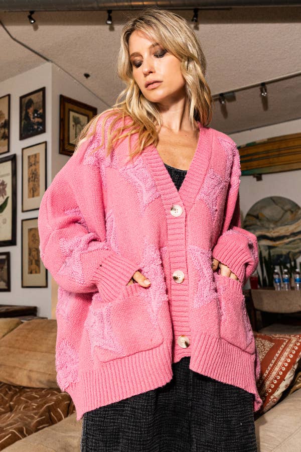 BUCKETLIST INC - Wholesale Cardigan - Women's - IT1670 Oversized Star Pullover Sweater Cardigan57