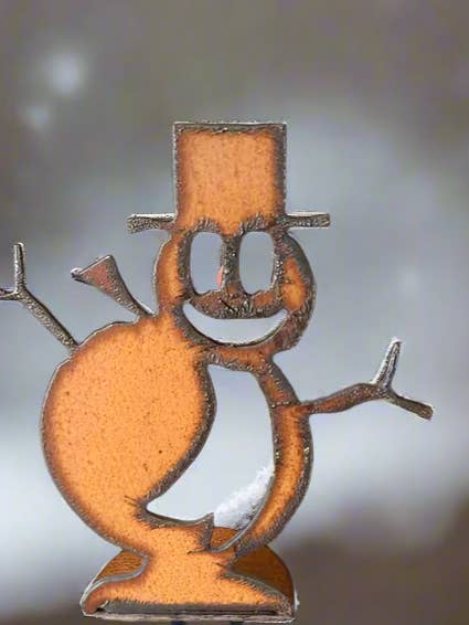 Figurine de Noël sur pied en forme de doodad Frosty le bonhomme de neige pour la vente par Universal Ironworks USA