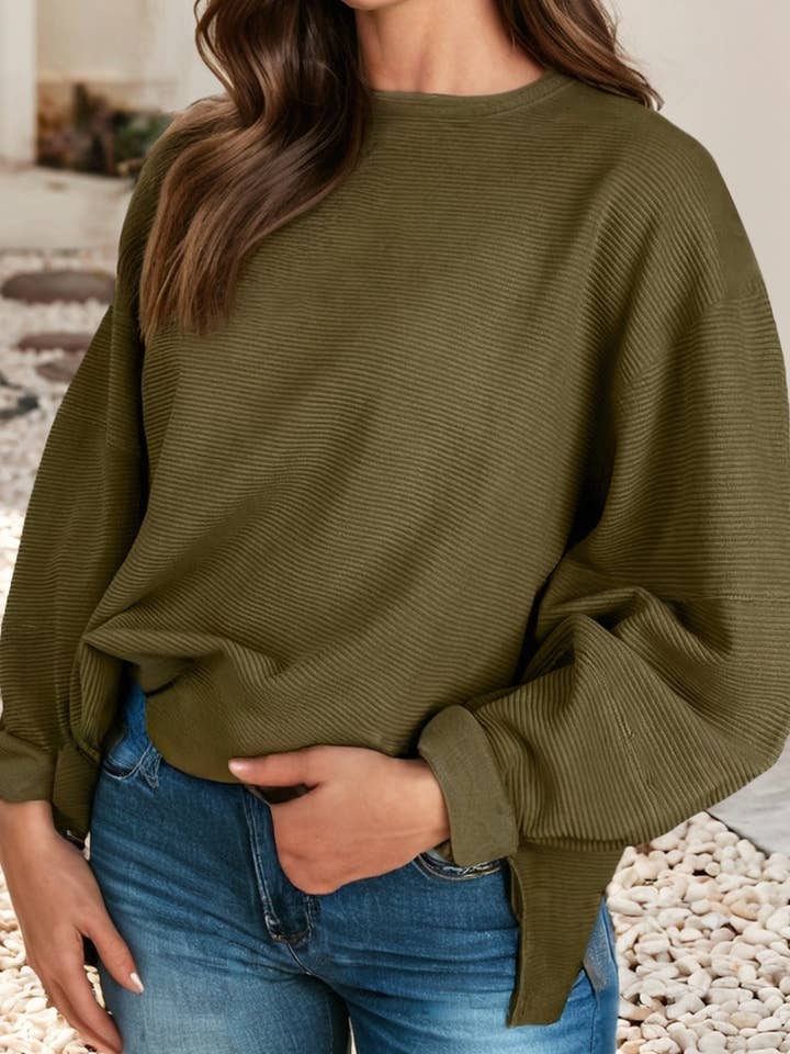 LDC Ribbed Exposed Seam Solid Loose Top for wholesale by Little Daisy Closet