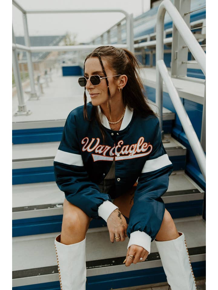 NAVYWHITE Auburn Miles Swipe Varsity Jacket for wholesale on Faire
