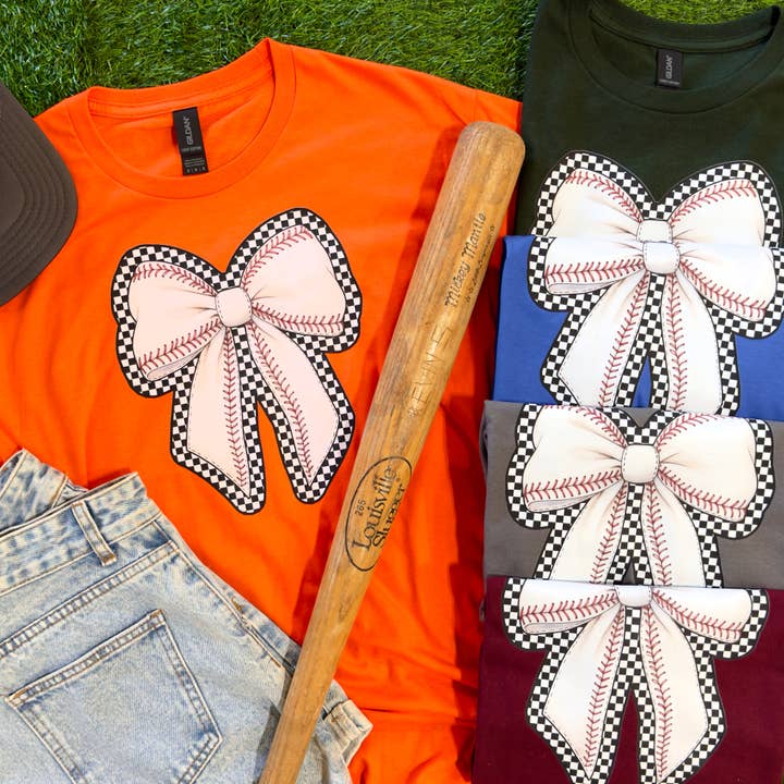 Checkered Baseball Bow Tee for wholesale by Knox + Nell
