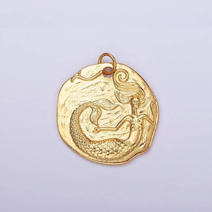 Aim Eternal - Wholesale Individual charm/pendant - 14K Gold Filled Ocean Mermaid Textured Round Coin Charm in Gold & Silver | N1161 N1162