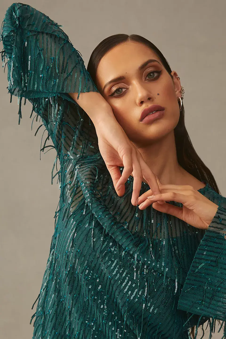 Eva Franco - Wholesale Blouse - Women's - Fall Long Sleeve Sequin Fringe Top – Glitter Pine4