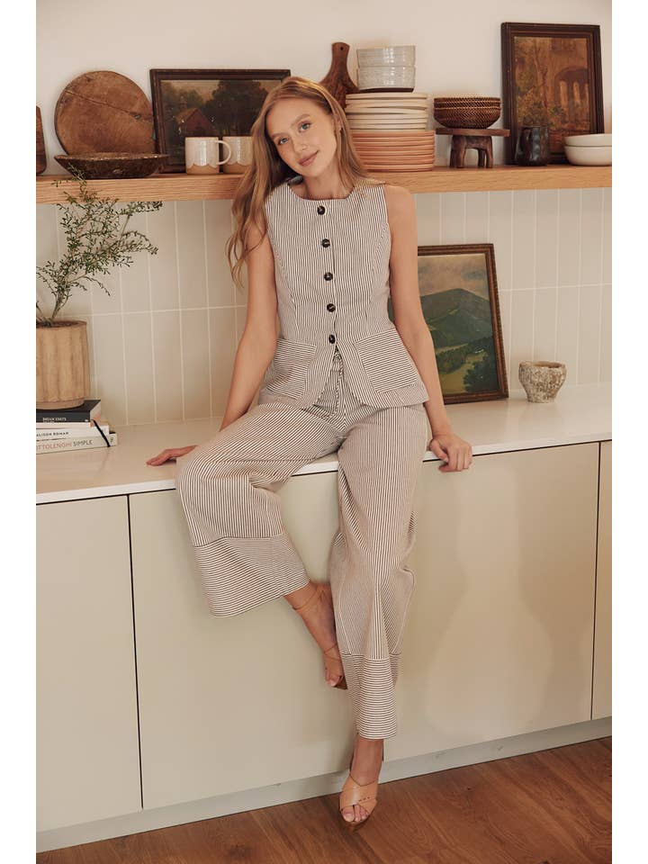 Fore Collection – wholesale Byxor - Dam – RANDIGA HÖG MIDJA DRAWSNÖRE KNYT VIDBENADE BYXOR-PI6646FO5