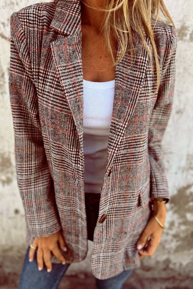 UNISHE - Wholesale Shirt - Women's - Vintage Houndstooth Lapel Blazer ZK25942