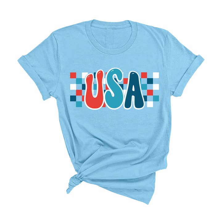 Checkered USA T-Shirt for wholesale by Viv&Lou