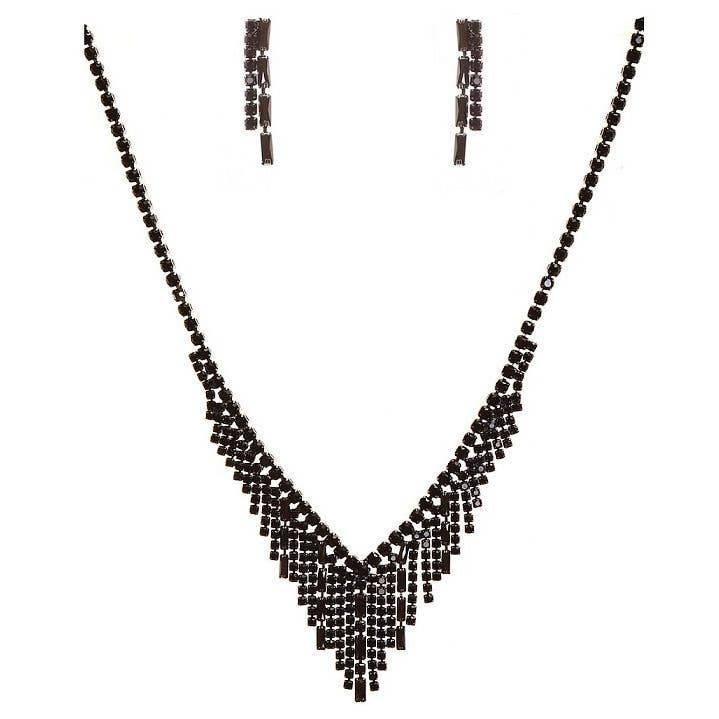 Sophisticated V Tassel Cubic Zirconia Necklace Set for wholesale by Diacly