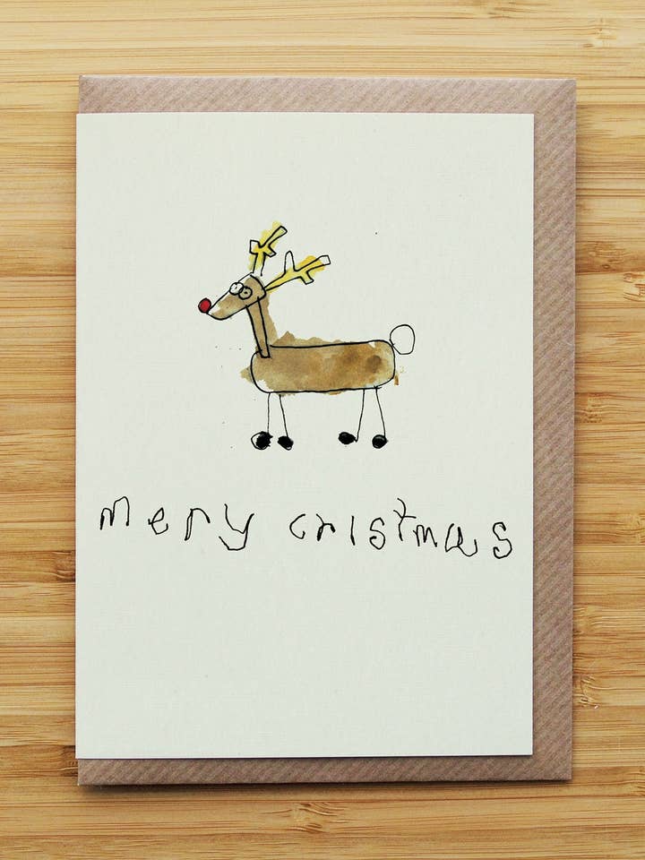 Badly Drawn Reindeer Christmas - Funny - Recycled Card for wholesale by RossJDesigns