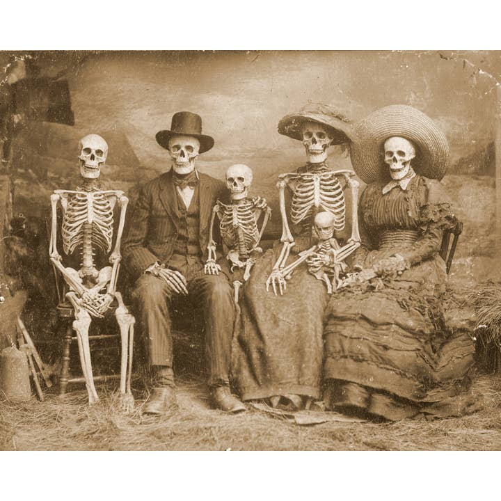 Old Skeleton Family Halloween Art Print - 8"x10" Artwork for 12"x14" Frame and other Purchase Wholesale halloween craft and show. Free Returns & Net 60 Terms on Faire trending on Faire.