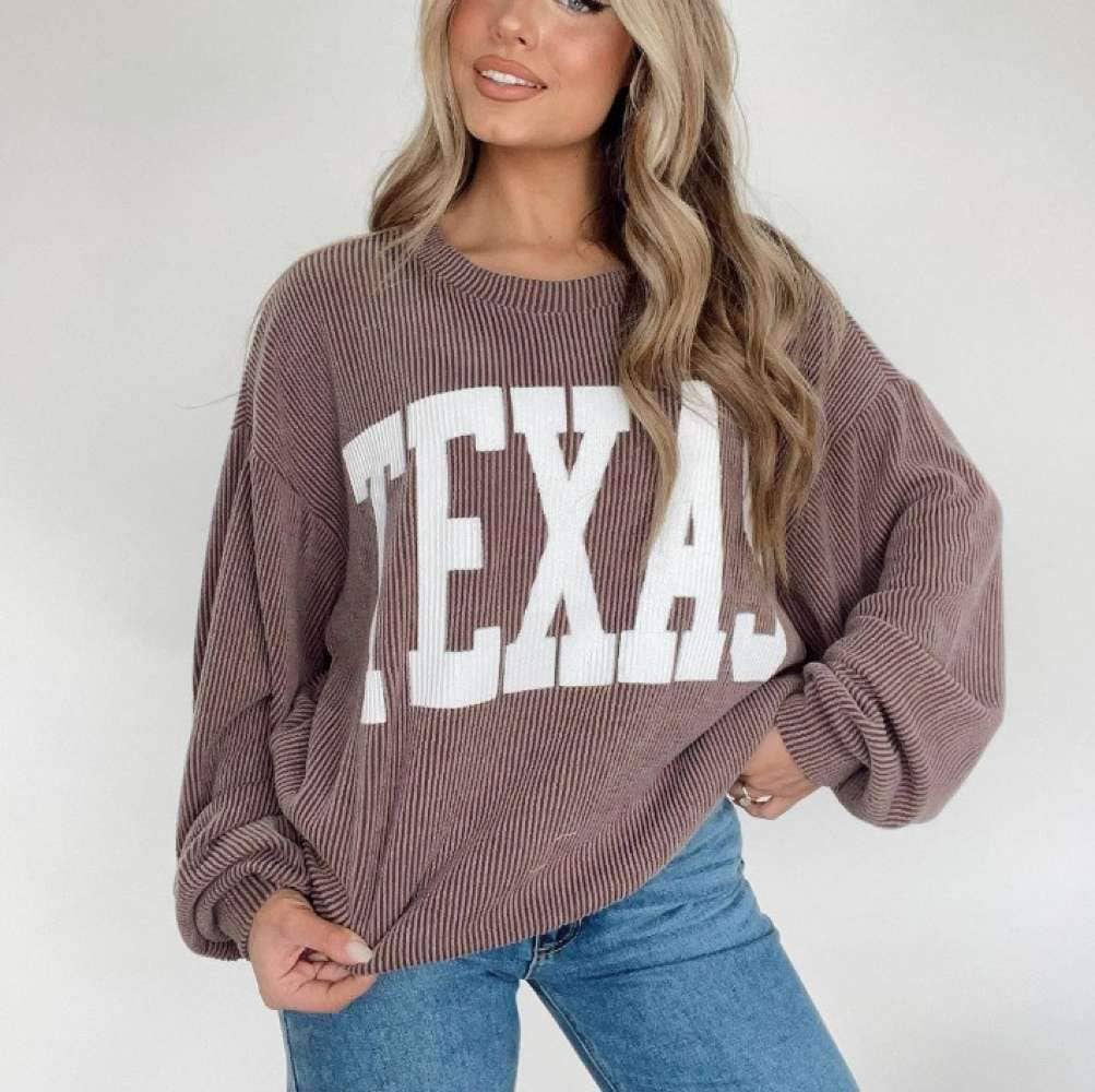 Fashion Combination - Wholesale Blouse - Women's - Chic TEXAS Waffle Knit Oversized Sweatshirt3