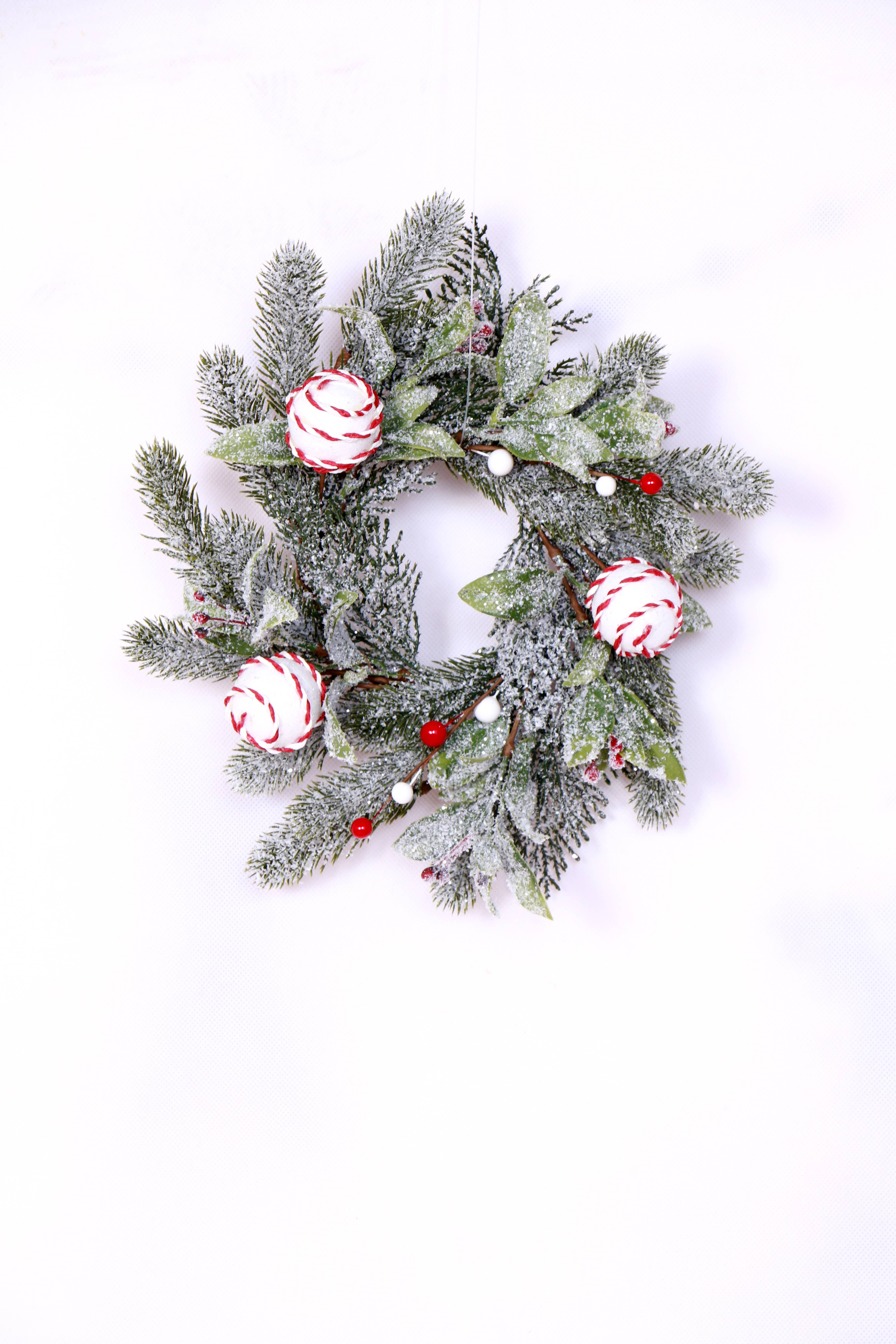 Wholesale Home Decor - Wholesale Krans - Kerstkaarsring met pepermunt van 4,5 inch2
