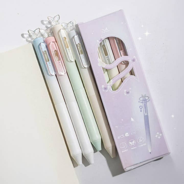 Set of 4 Butterfly Top Gel Ink Pens with Smooth Writing Tip for wholesale by AK Brand