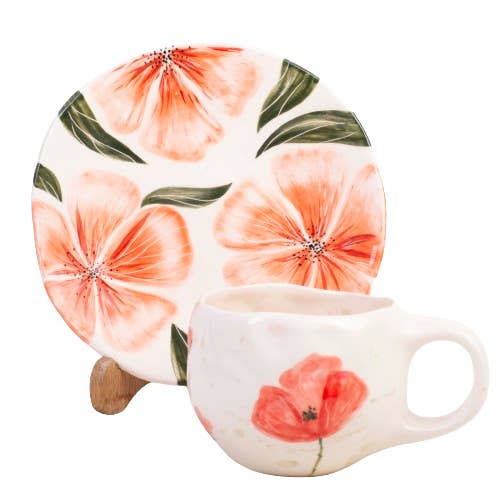 Tea Drink Set Handmade Watercolor Flowers for wholesale by Pretty Plate