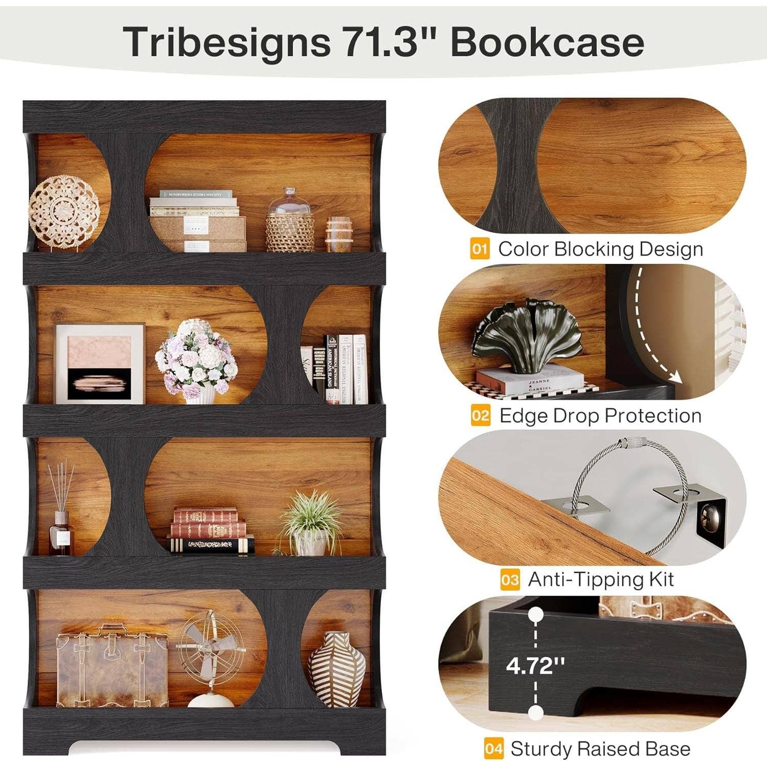 ShipItFurniture - Wholesale Bookcase - Black 71 Inch Tall Bookcase Modern Storage Display4