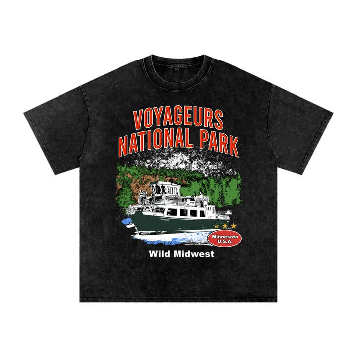 Voyageurs Acid Wash Oversized Tee for wholesale by Thieves' River