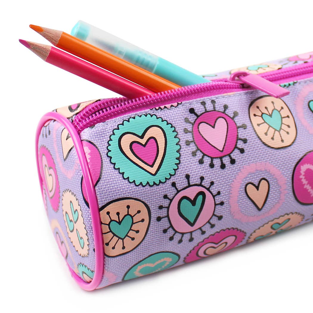 Powell Creative Products Ltd – wholesale Pencil case/pouch – Pencil Case For Girls and Kids Hearts Lilac Pencil Barrel2