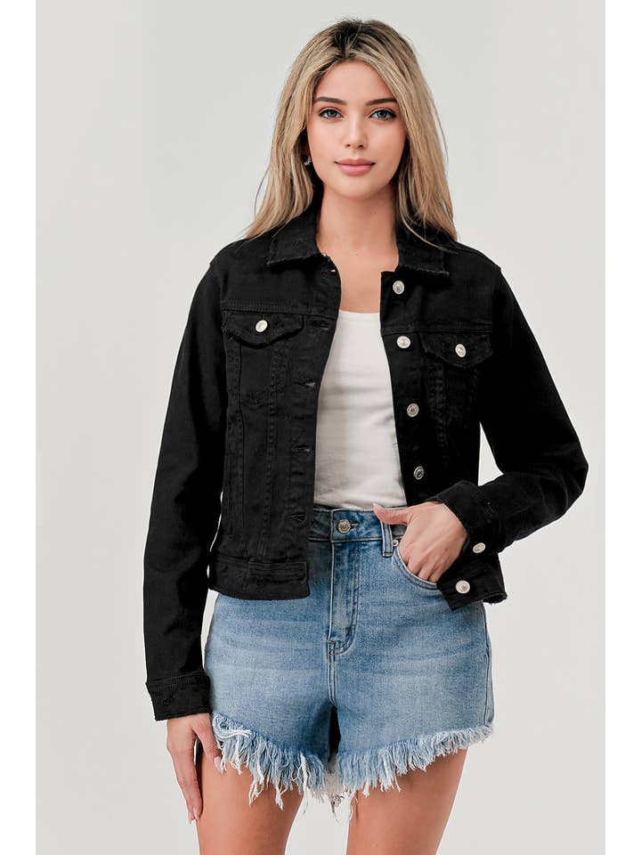 I&M JEAN, INC. – wholesale Jeansjackor – Dam – M7154J - SVART - KLASSISK FÄRG DENIM JACKA