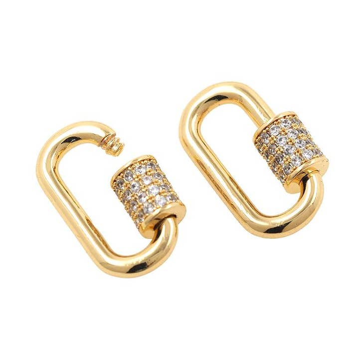 SL-8024-GD 18K Gold Overlay Carabiner Lock with Cubic Zirconia – Handcrafted Jewelry Finding from India for wholesale by Bali Designs
